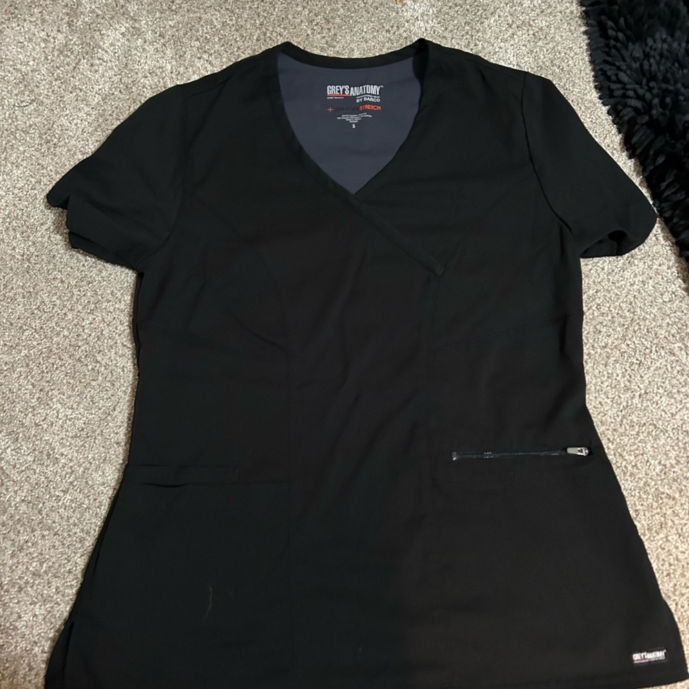 Grey's Anatomy Black Short-Sleeve V-Neck Scrub Top with Zip Pocket